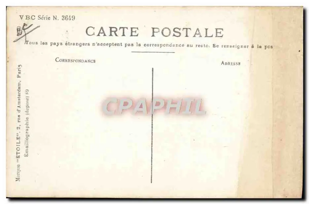 O avião "Wright" em voo — Bilhete postal antigo VBC Série N. 3649, editor Émaillographie, Paris - Verso