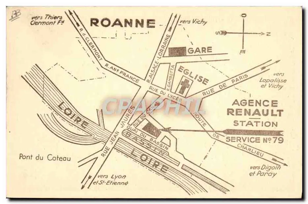 Station Service Renault n°79 — Agence Renault à Roanne — Éditeur : Établissement Lafay - Achterkant