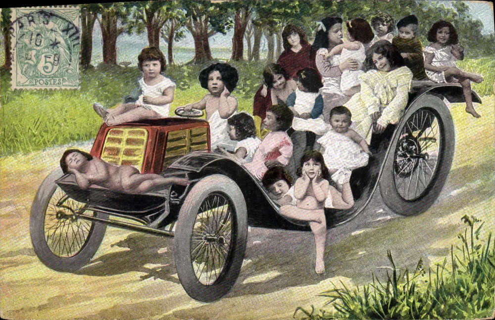 Crianças em um automóvel — ilustração humorística — editor não identificado - Frente