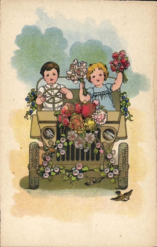 Crianças em um carro decorado com flores — Editora E.K.O. n° 901/1 - Frente