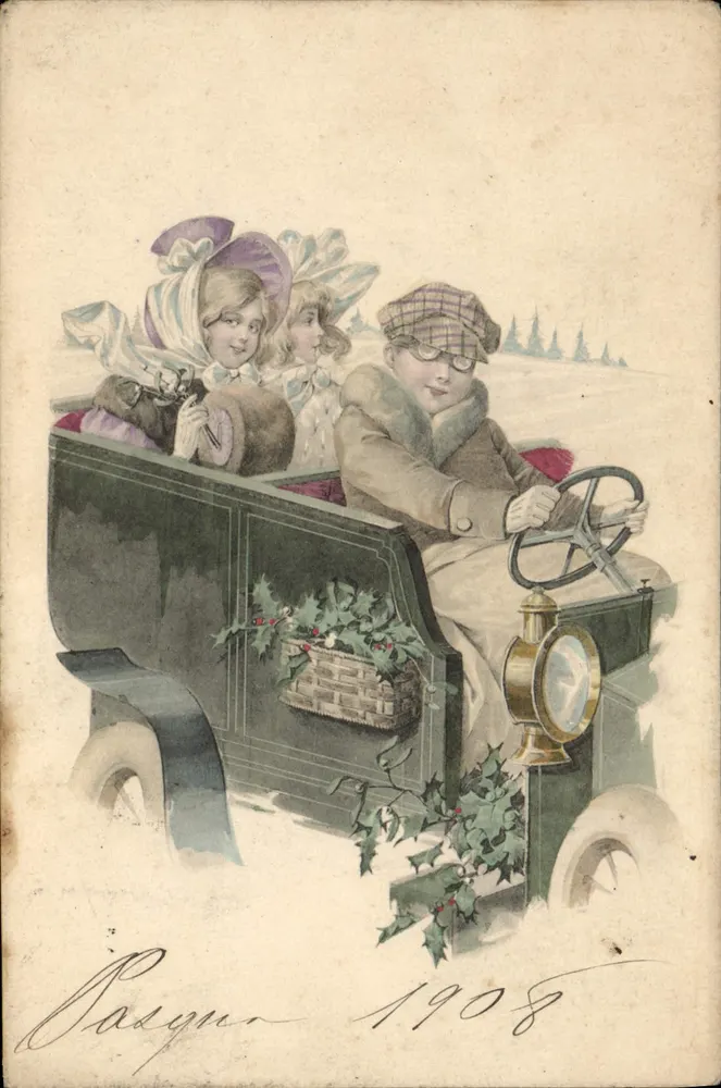 Kinder in einem Winterwagen — 1908 — Verlag F. M. Cologne Nr. 703 - Vorderseite