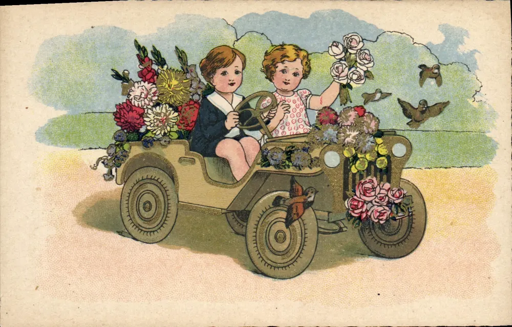 Dois crianças em um carro florido — n° 901/2 - Frente