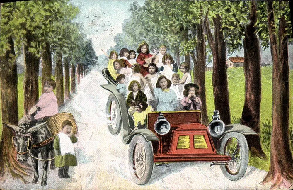 Crianças em um automóvel — cena de campo — editor desconhecido - Frente