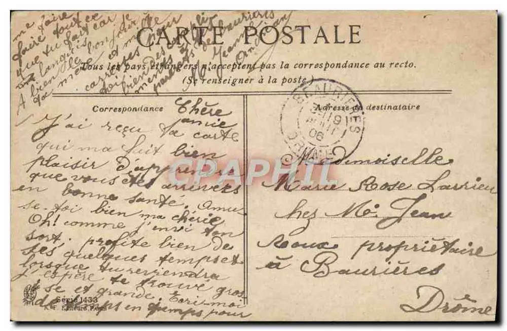 ANKOMMEN BEI DER GASTWIRTSCHAFT — Verlag: K. F. Verlag, Paris — Serie 1433 - Rückseite