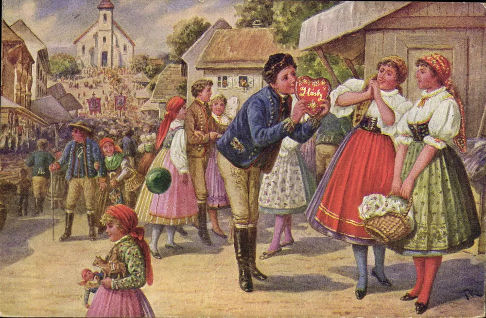 Folklore-Markt — Szene der Höflichkeit — Verlag Národní zvyky, Serie A - Vorderseite