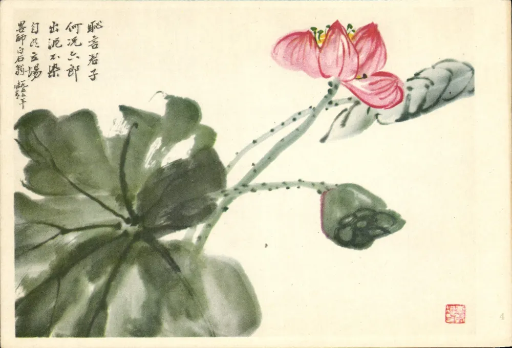 Flor de Lótus — pintura a tinta e cores — editor: Edições Populares da China, Pequim - Frente