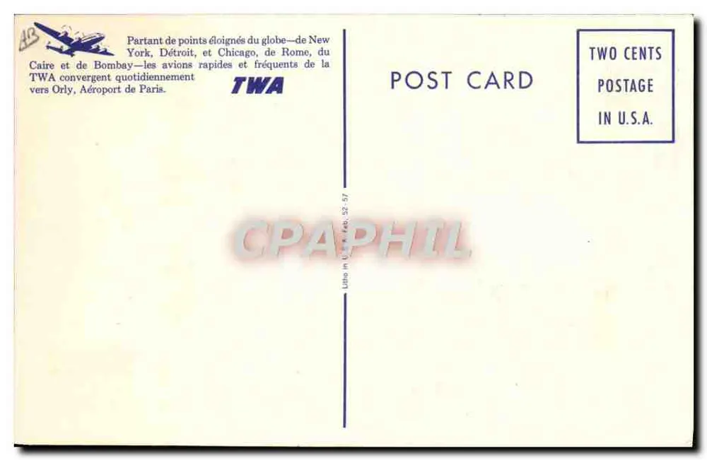 Orly Field — Paris — TWA - Verso