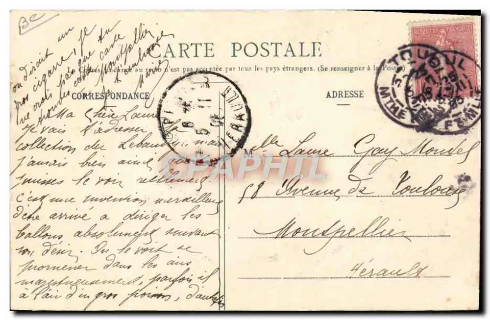 Aterrissagem do Lebaudy — Montpellier — Carte postale - Verso