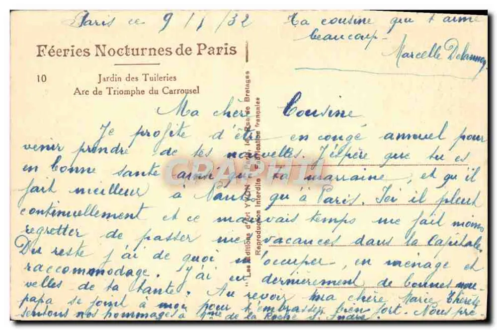 Arc de Triomphe du Carrousel — Jardin des Tuileries — Édition Yvon - Rückseite