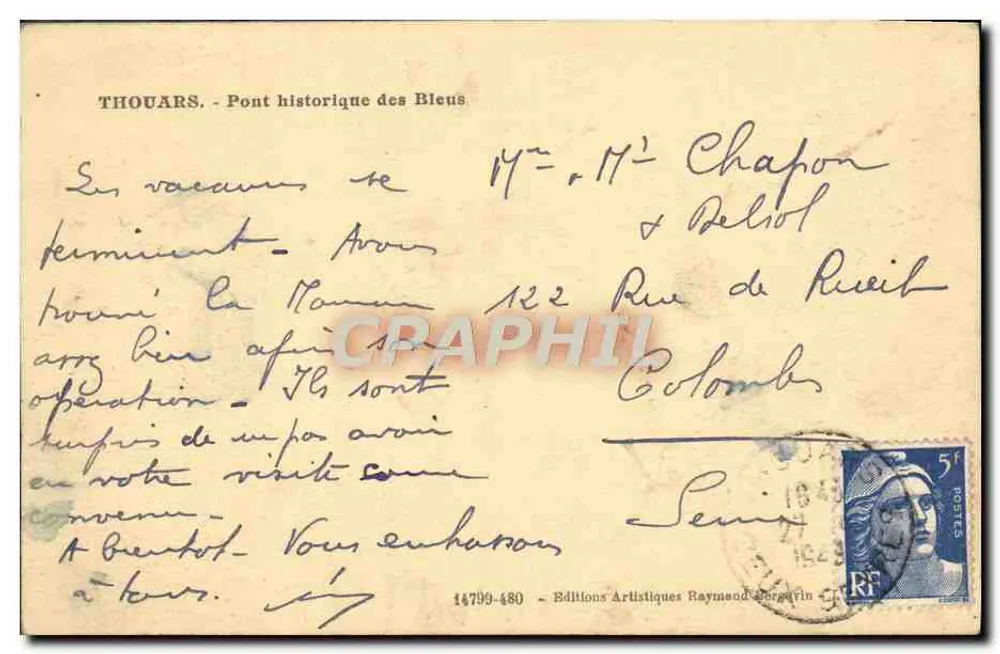 Thouars - historyczny most Bleus — wydawca Ramuntcho, nr 14799-480 - Rewers