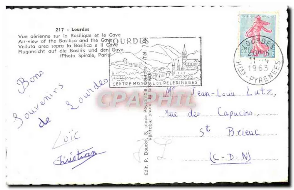 Lourdes — Luftbild der Basilika und des Gave — Ed. Edluf - Rückseite
