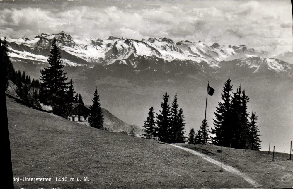 Rigi-Unterstetten 1440 m acima do nível do mar — vista panorâmica das Alpes suíças — Verlag Globetrotter G.m.b.H., Luzern - Frente