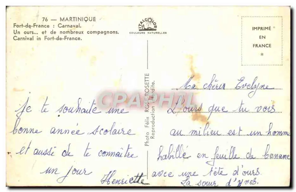 Fort-de-France — Karneval — Verleger TALGOUR - Rückseite