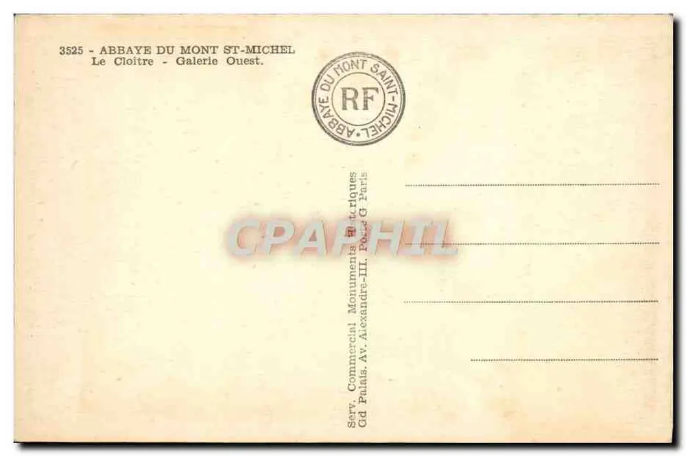 Abbaye du Mont-Saint-Michel — Le Cloître - Galerie Ouest — Serv. Commercial Palais Alexandre-III, Paris - Rückseite