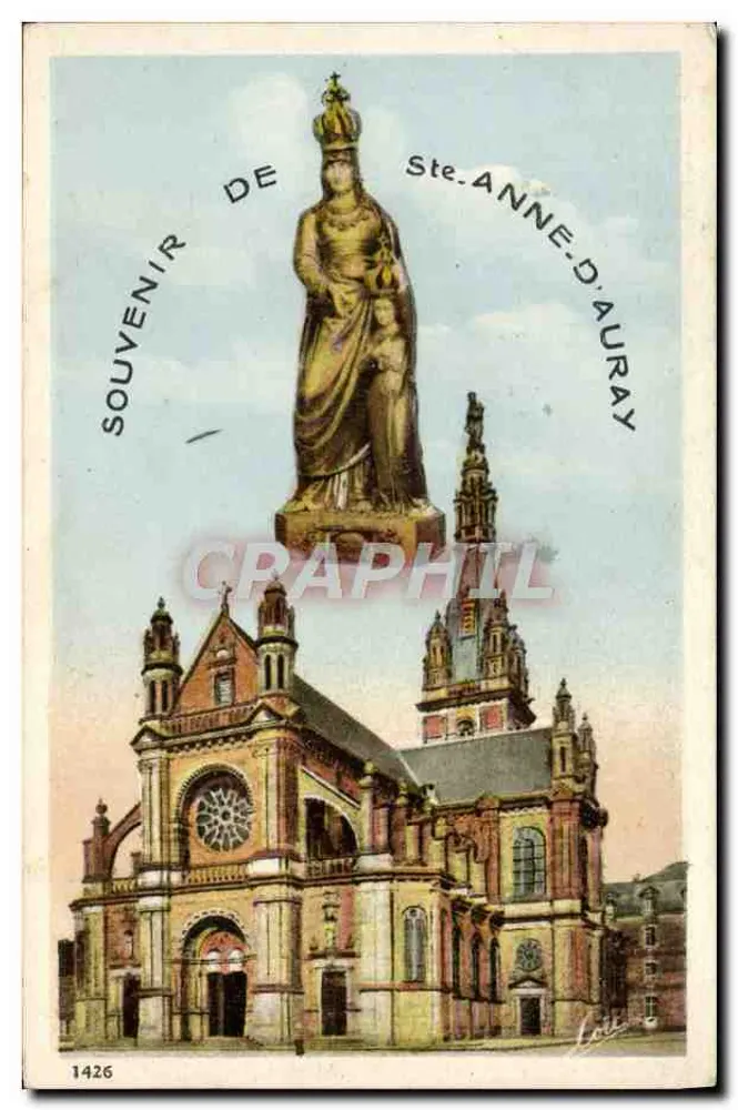 Estátua de Santa Ana de Auray — igreja e inscrição — editor Loret, n° 1426 - Frente
