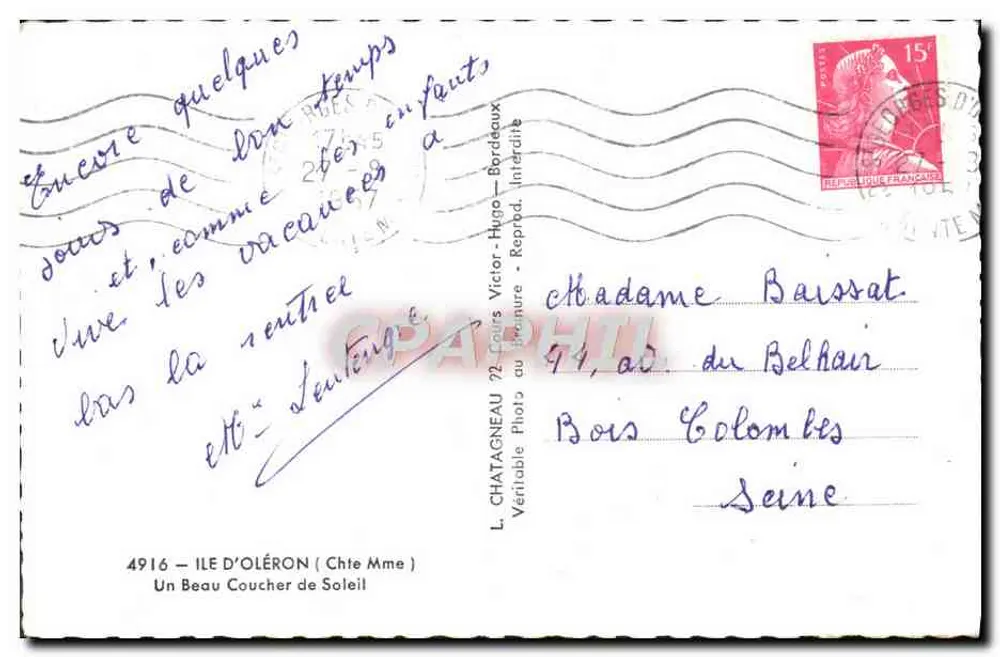 Ilha de Oléron — Pôr do sol — L. Chatagneau, 4916 - Verso