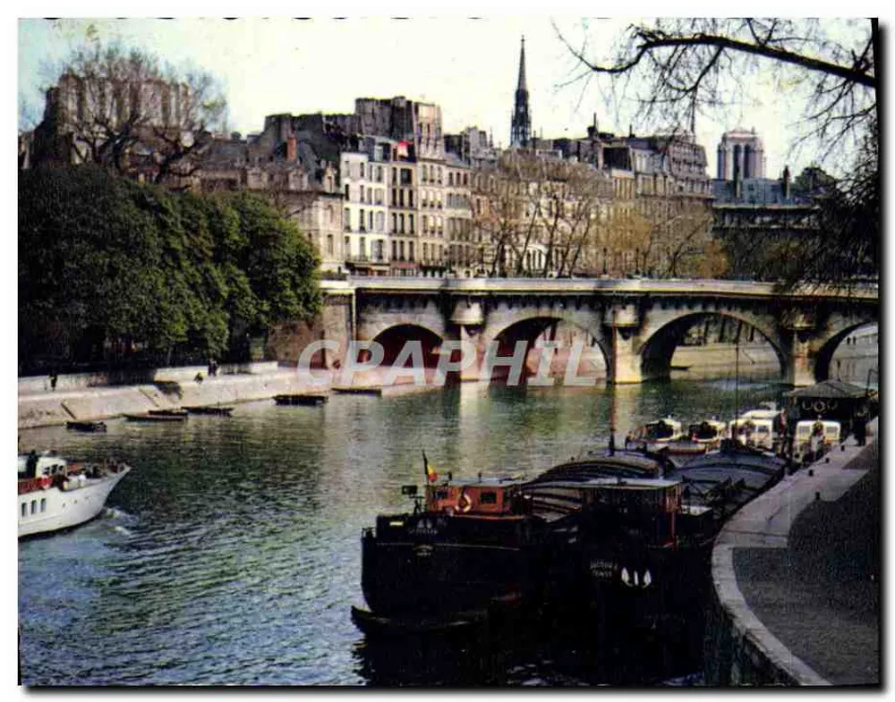 Paris - A Sena e a Cidade — vista da Sena com barcos e ponte — Gangcolor, n° 7197 - Frente
