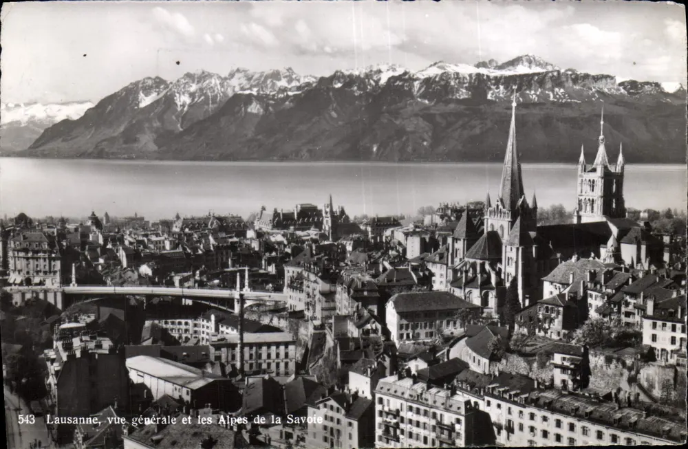 Lausanne, allgemeine Ansicht und die Alpen der Savoyen — Foto. Tartori, Genf, Nr. 543 - Vorderseite
