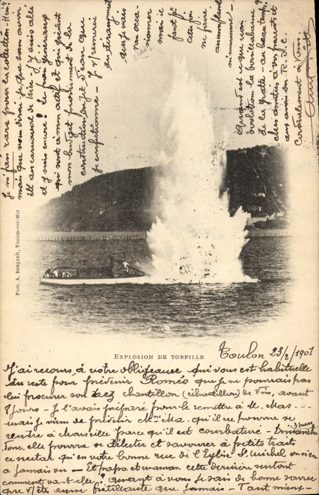 Explosão de torpedo — Chantillon (cielatilles) — Fot. A. Bongault, Toulon-sur-Mer - Frente