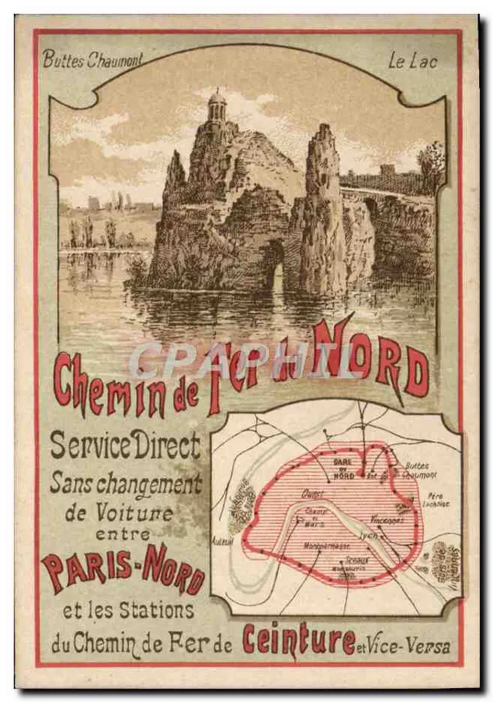 Buttes Chaumont — Der See — Eisenbahn Paris-Nord - Vorderseite