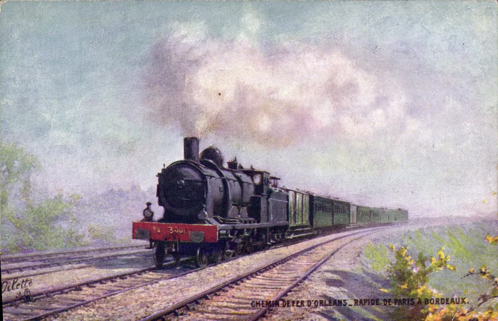Dampfzug — Orleans-Bahn, Schnellzug von Paris nach Bordeaux — Verlag Oilette, Serie 3 - Vorderseite