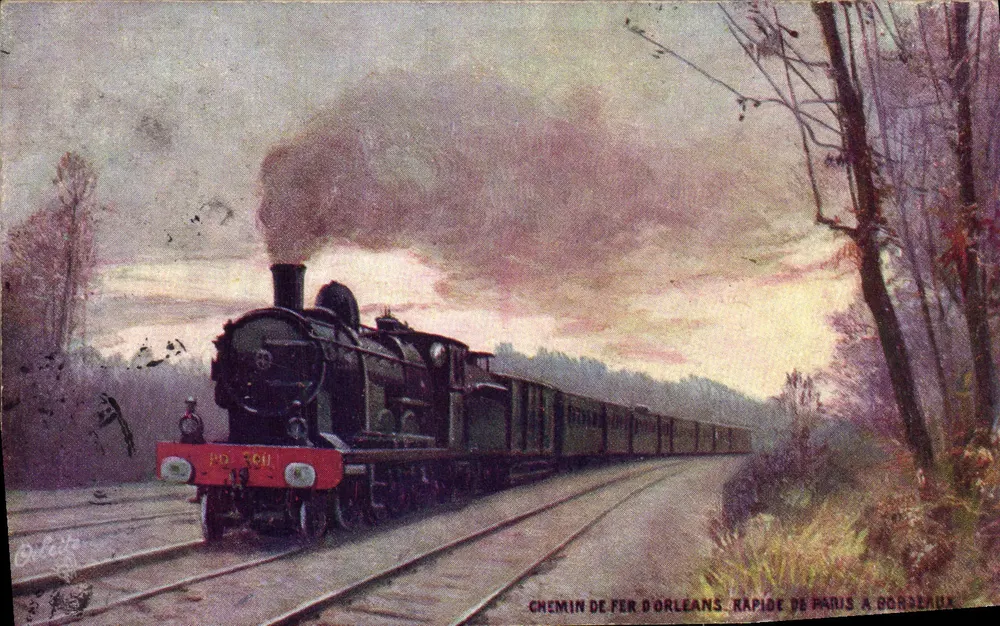 Dampfzug — Orleans-Bahn, Express von Paris nach Bordeaux — Verlag Olletta, Serie Nr. 153 - Vorderseite