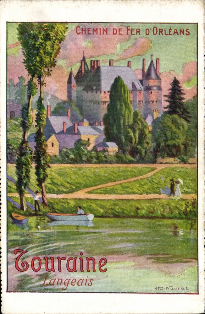 Toursaine — Ansicht des Schlosses Langeais — Chemin de Fer d'Orléans, Verlag H.D. Naurac - Vorderseite