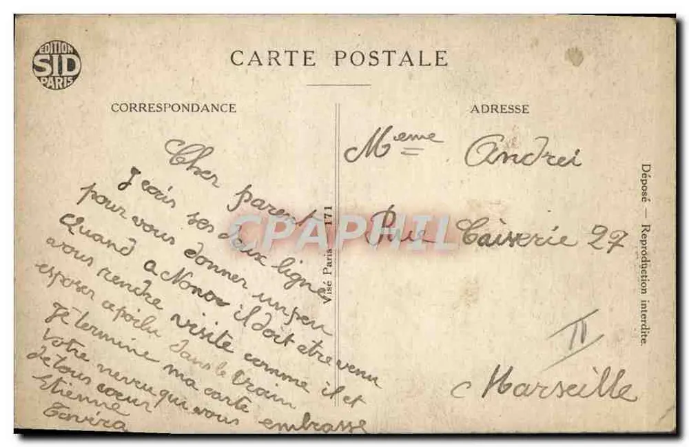 Scène de train — Soldat et femme en gare — Édition SID PARIS n°171 - Rückseite
