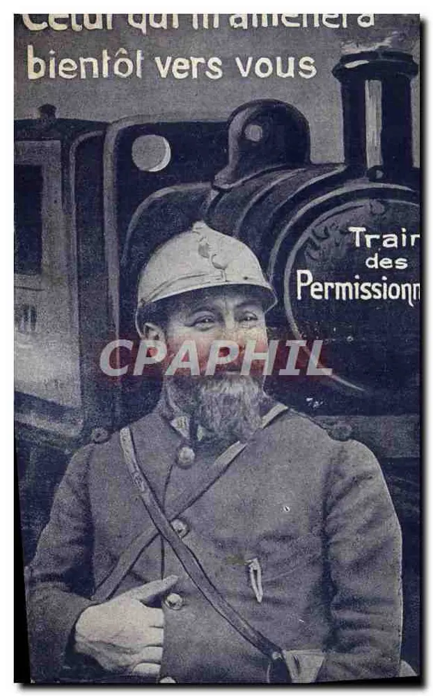 Soldado em uniforme — cartaz publicitário para o trem dos permissionários — editor SID Paris - Frente