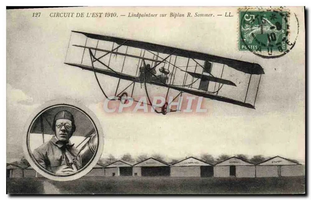 Ostrennen 1910 — Lindpaintner auf Biplan R. Sommer — LL. — N° 127 - Vorderseite