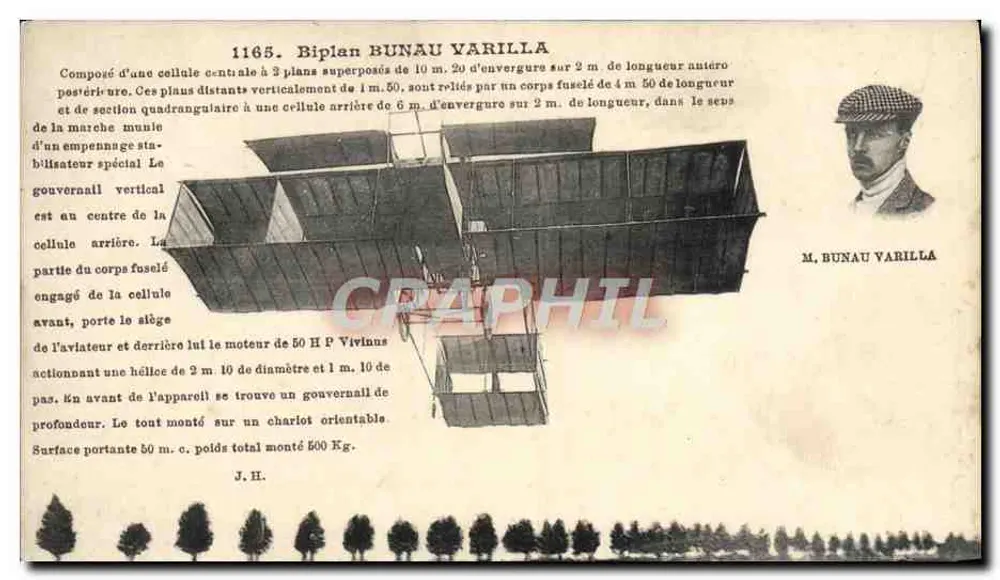 Biplano BUNAU VARILLA — n° 1165 — J. Hauser foto-editor, Paris - Frente