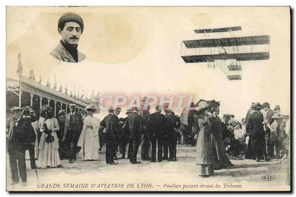 Große Flugwoche von Lyon — Paulban geht vorbei an den Tribünen — Verlag E.D. - Vorderseite