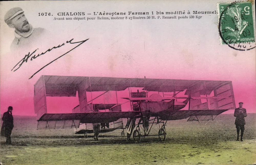 Châlons — Das modifizierte Flugzeug Farman 1 bis in Mourmel — J. Hauser, Fotograf-Verleger, Paris - Vorderseite