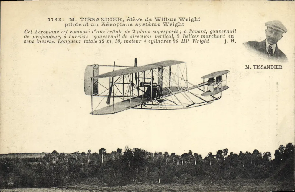 Herr TISSANDIER, Schüler von Wilbur Wright — fliegt ein Flugzeug des Wright-Systems — J. Hauser photo-verlag Paris - Vorderseite