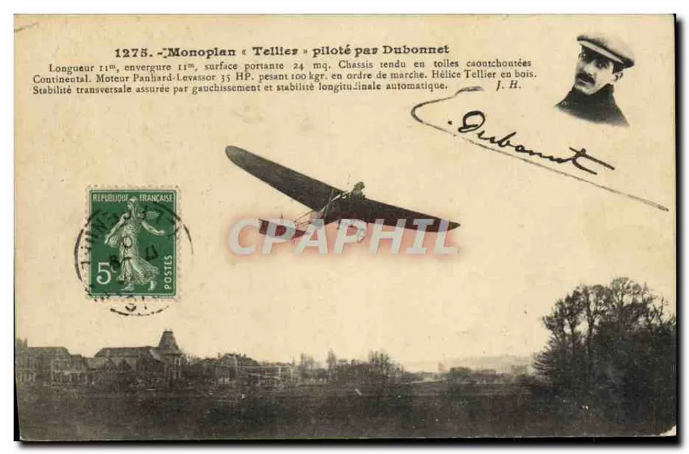 Einmannerschiff « Tellier », geflogen von Dubonnet — J. Hauser, Foto-Verlag, Paris — Nr. 1278 - Vorderseite