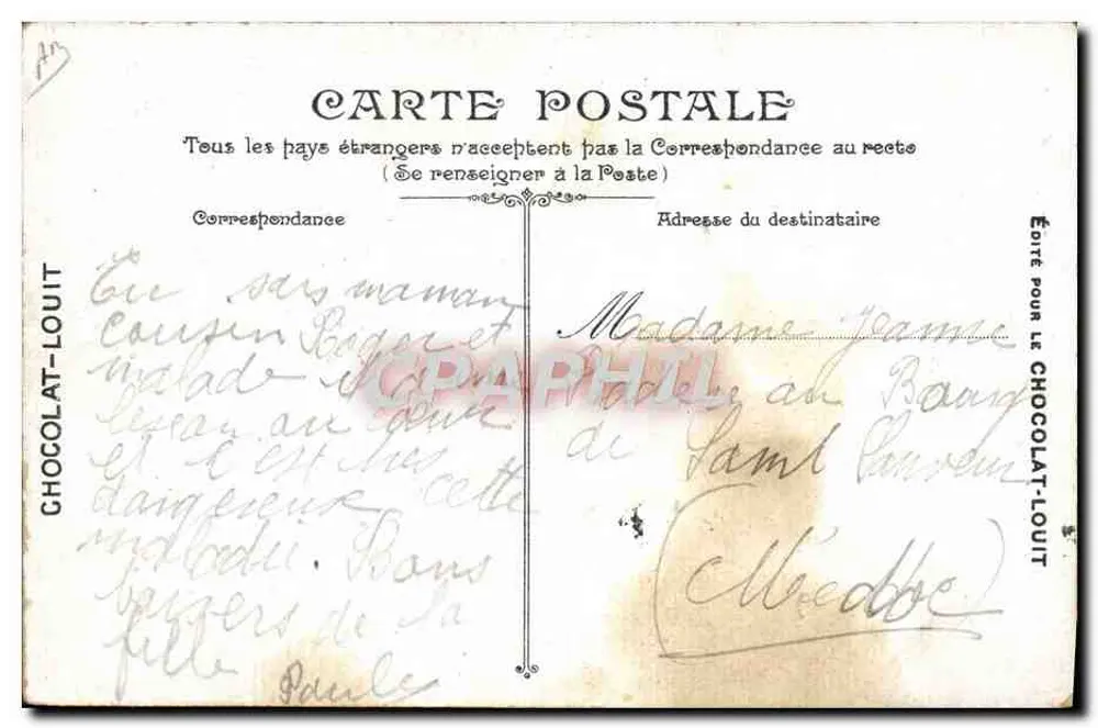 Aviation — Erster Flug eines Doppeldeckerflugzeugs — Chocolat-Louit - Rückseite
