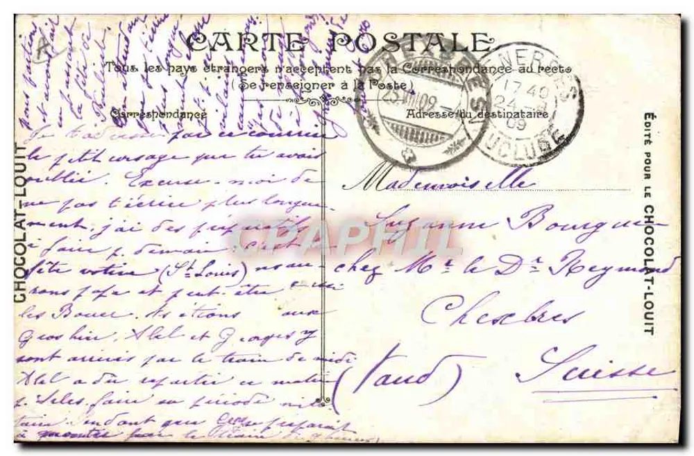 Doppeldecker — Flug in Frankreich — Verlag: Chocolat-Louit - Rückseite