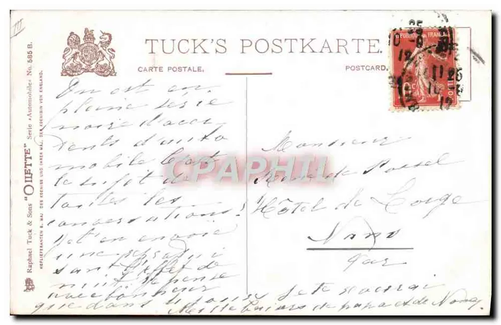 Zwei Männer in Tauchkleidung — Tuck's Postkarte, Serie 'Oliette' — Verlag Raphael Tuck & Sons - Rückseite