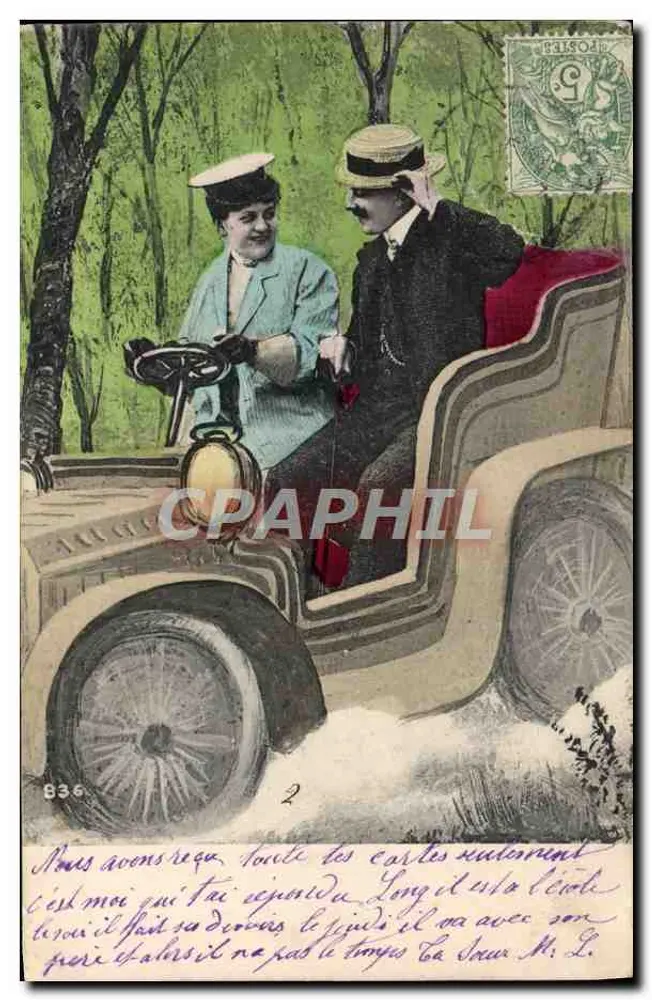 Casal em carro — cena de passeio — editor não identificado, n° 836 - Frente
