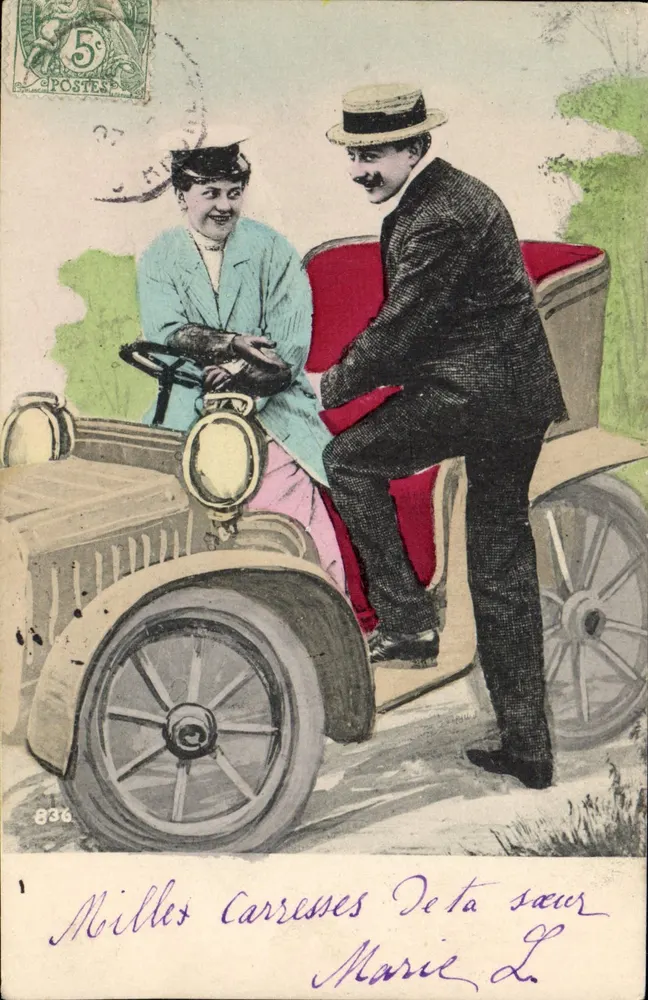 Casal em um automóvel — editor anônimo, n° 836 - Frente