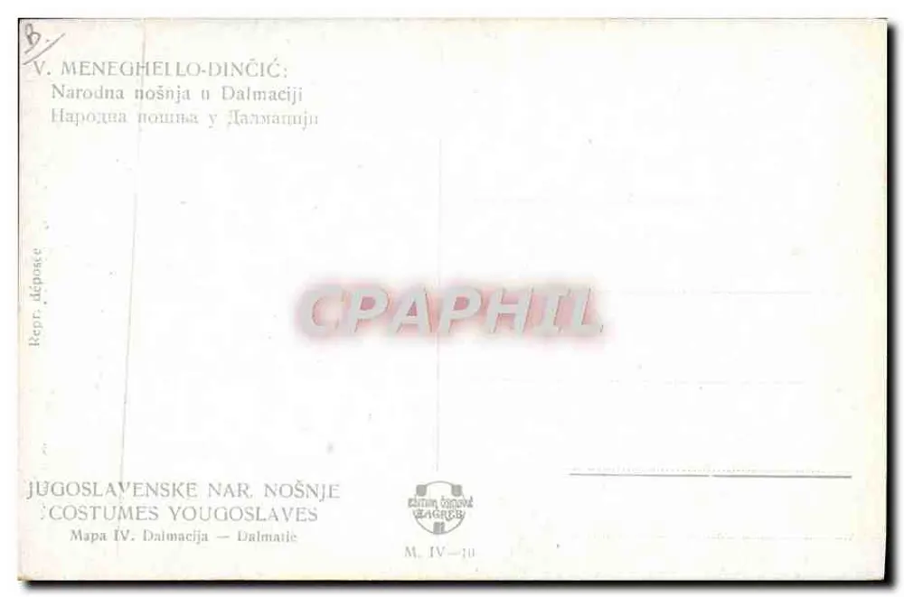 Frau im traditionellen Kleid — Dalmatien — V. Meneghèllo-Dinčić, Serie M. IV-10 - Rückseite