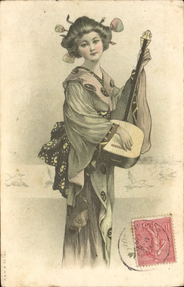 Junge japanische Frau im Kimono — mit Instrument — A.A.M.B. N° 180 - Vorderseite