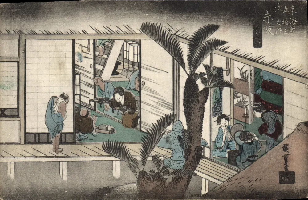 Szene des Lebens in Akasaka — Tokyo — Radierung von Hiroshige III - Vorderseite