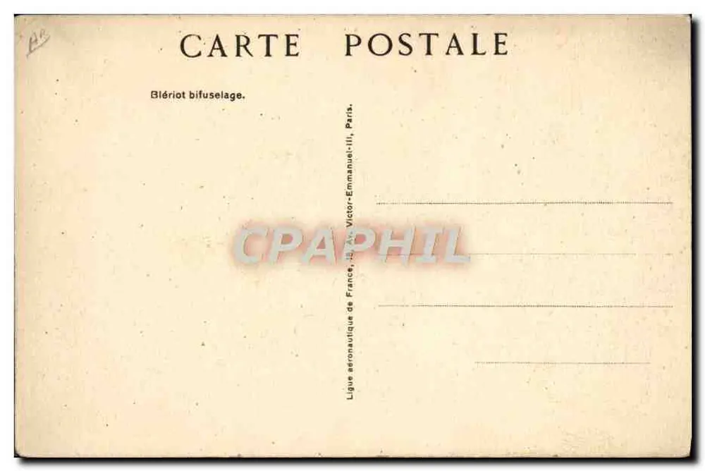 Avião Blériot Bifuselage — Ligue Aéronautique de France — Blériot-Emmanuel-III, Paris - Verso