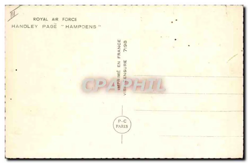 Handley Page Hampden-Flugzeuge — Royal Air Force — In Frankreich gedruckt - Rückseite