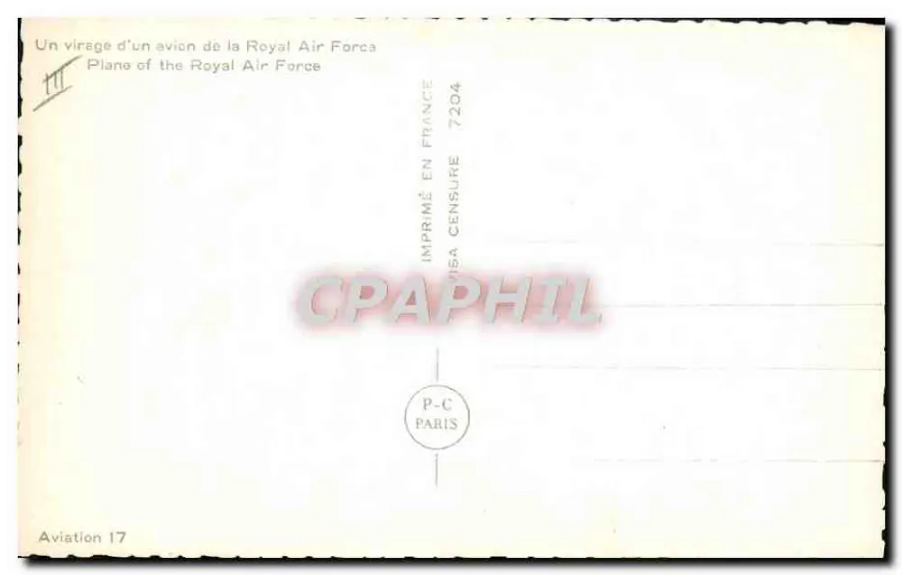 Flugzeug der Royal Air Force — Kurve — In Frankreich gedruckt 7204 - Rückseite