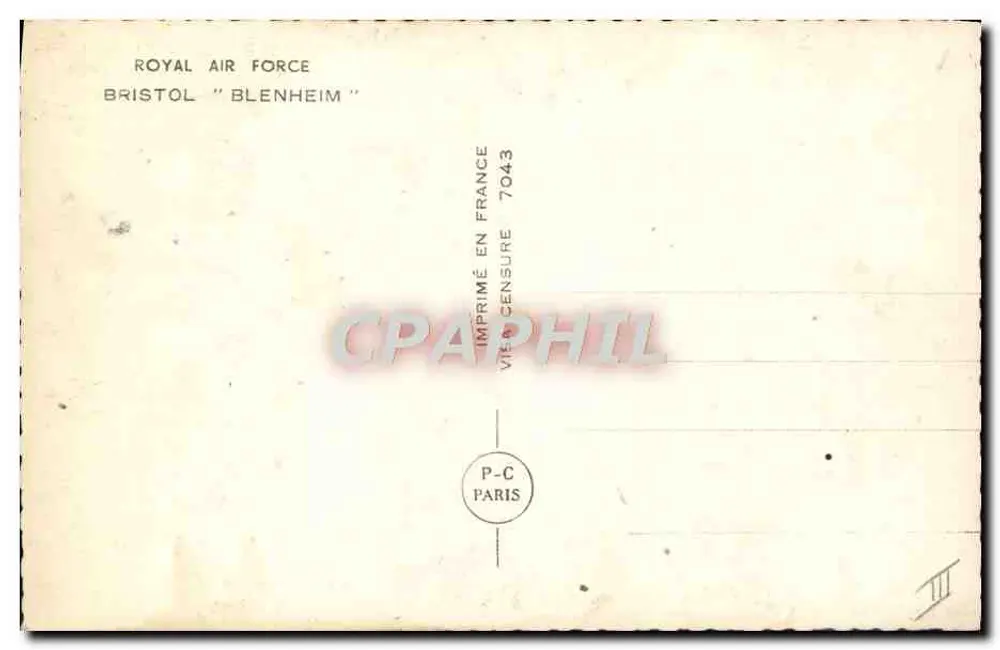 Flugzeuge der Royal Air Force — Bristol Blenheim — In Frankreich gedruckt - Rückseite