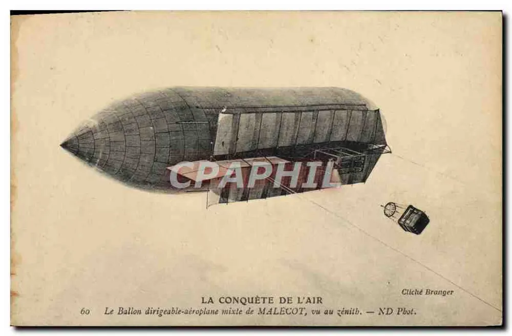 Der gemischte Luftschiff-Flugzeug-Ballon von MALECOT, von der Zenitposition gesehen — Cliché Branger - Vorderseite