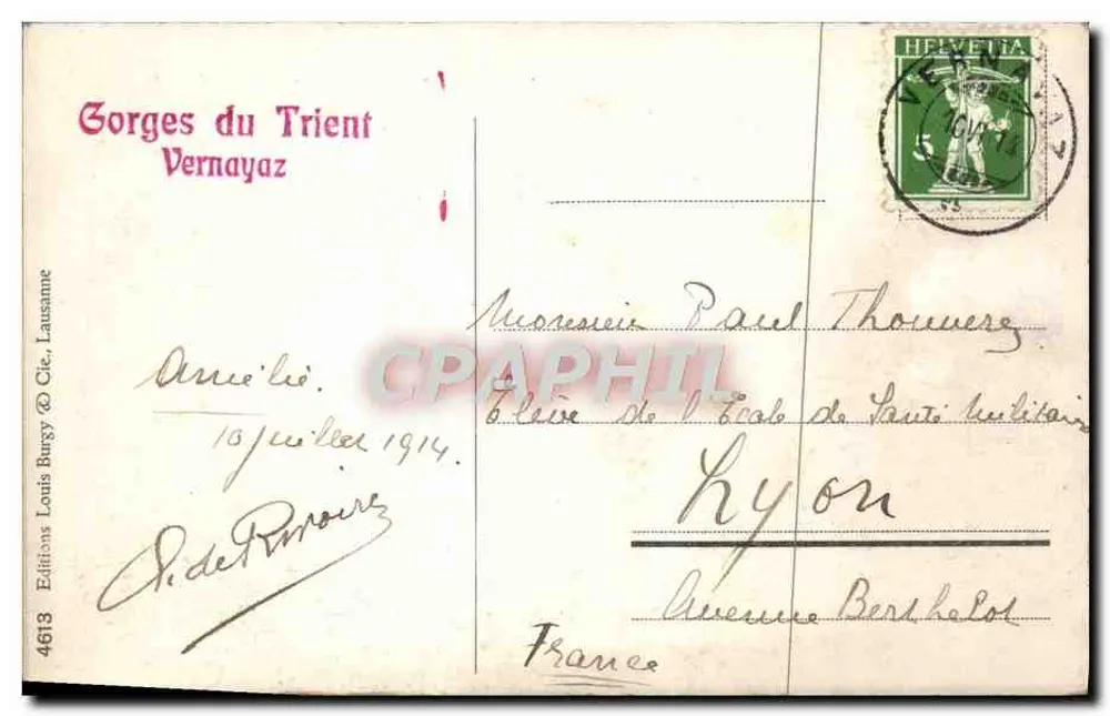 A Cascata de Pissevache (Valais) — L.B. 4613 — Edições Louis Burgy & Cie, Lausanne - Verso
