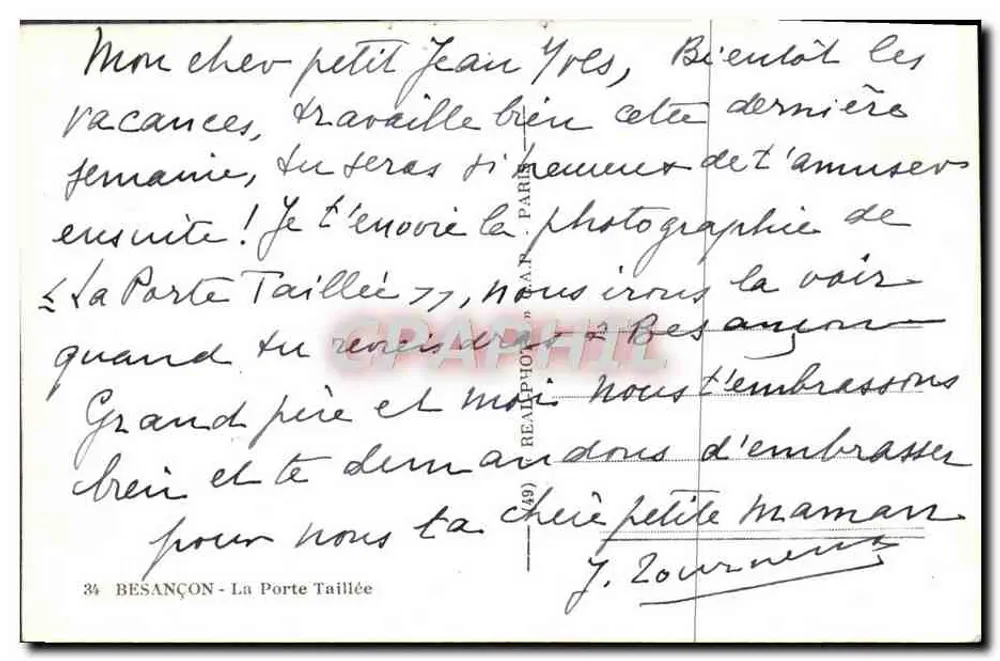 A Porta Cortada — Besançon — editor REALPHOTO n°49 - Verso